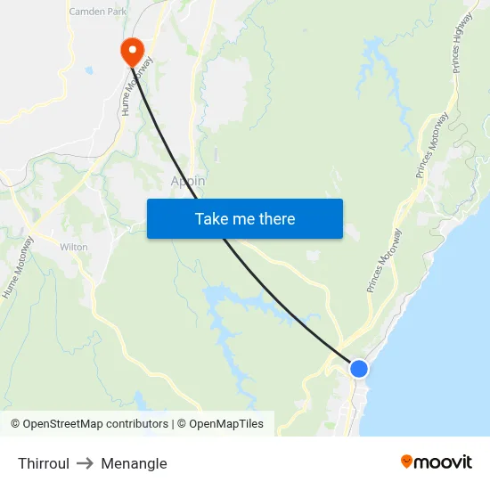 Thirroul to Menangle map