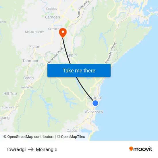 Towradgi to Menangle map