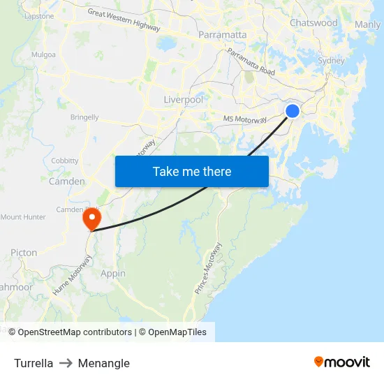 Turrella to Menangle map