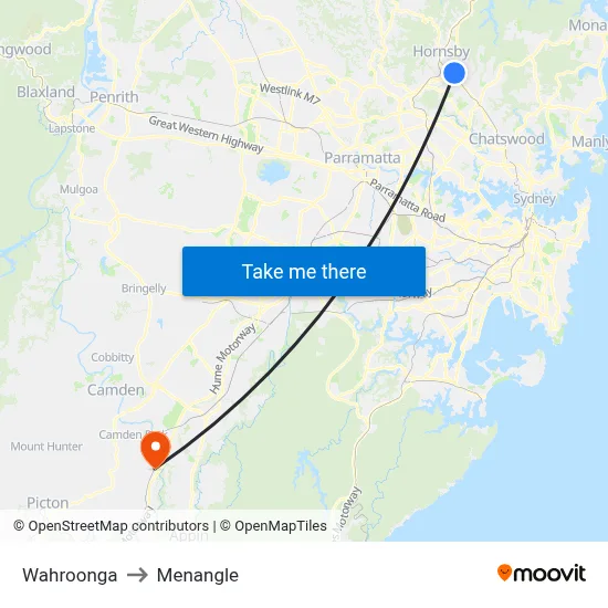 Wahroonga to Menangle map