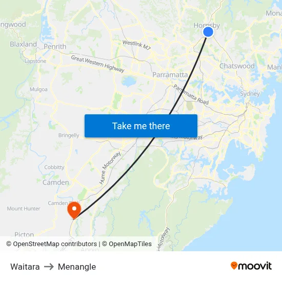 Waitara to Menangle map