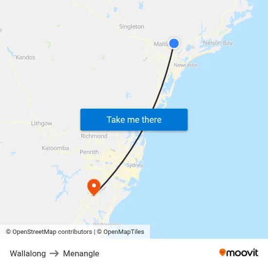 Wallalong to Menangle map