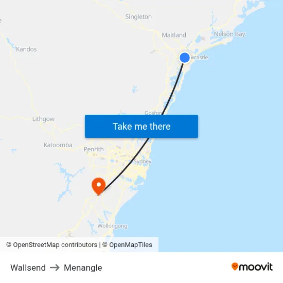 Wallsend to Menangle map