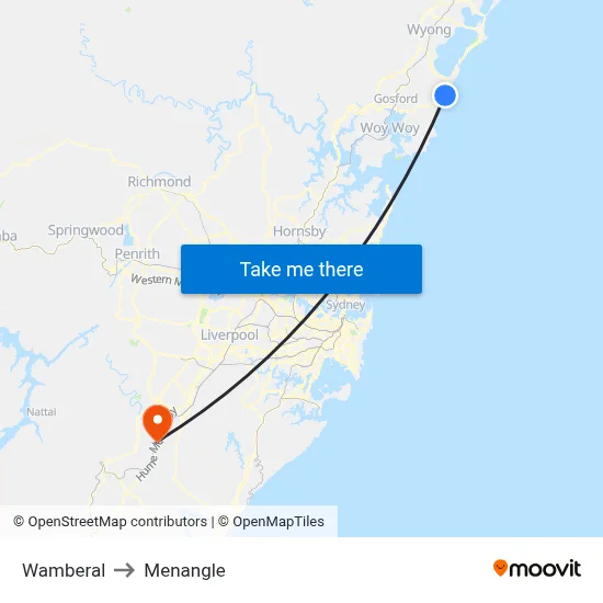 Wamberal to Menangle map