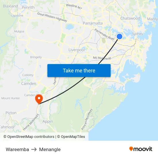 Wareemba to Menangle map