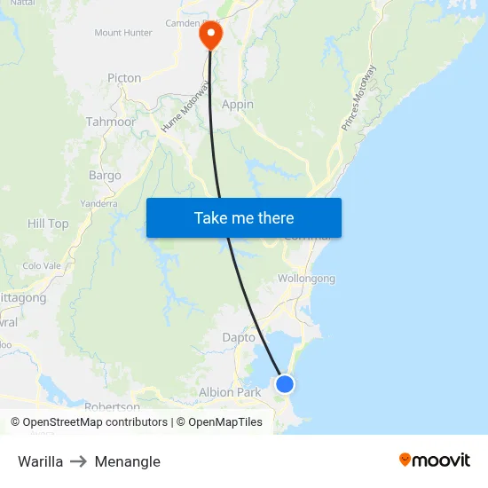 Warilla to Menangle map