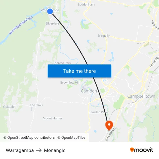 Warragamba to Menangle map