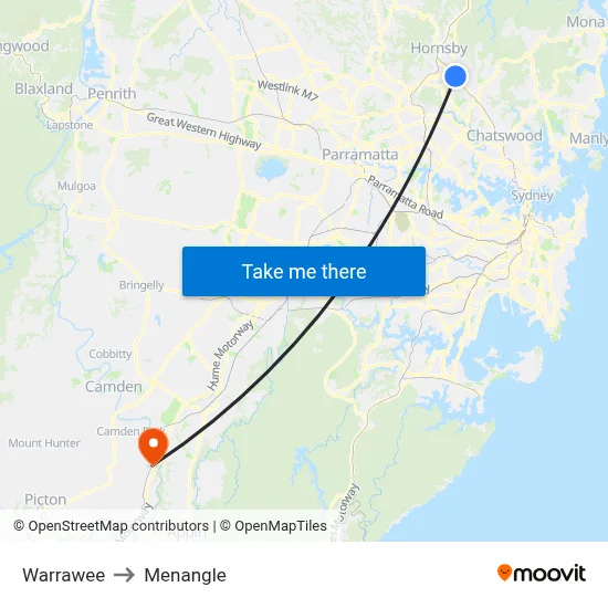 Warrawee to Menangle map
