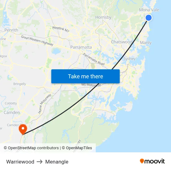 Warriewood to Menangle map