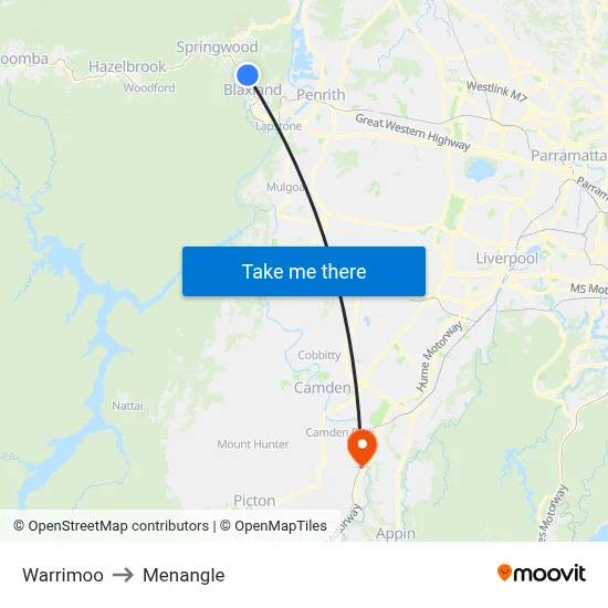 Warrimoo to Menangle map