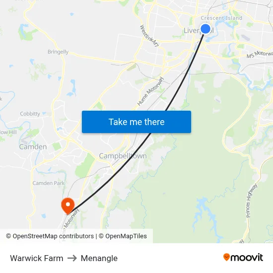 Warwick Farm to Menangle map