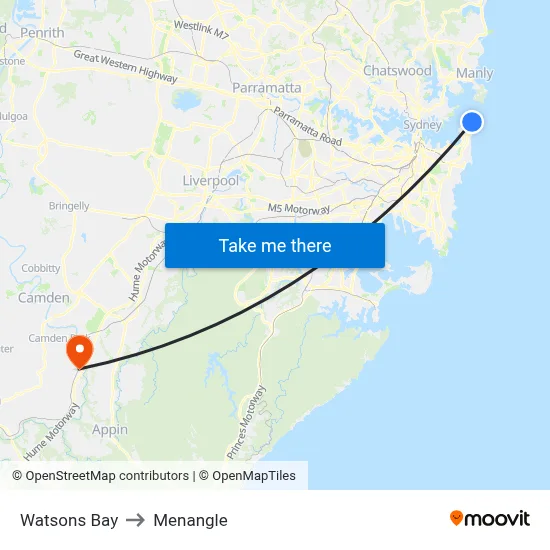 Watsons Bay to Menangle map