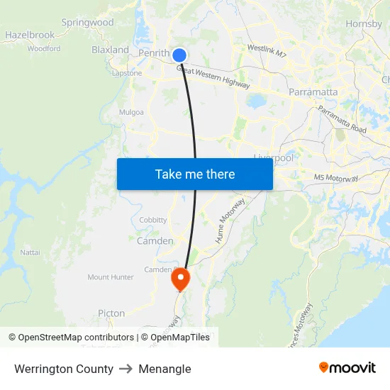 Werrington County to Menangle map
