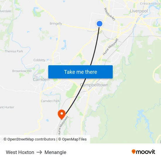 West Hoxton to Menangle map