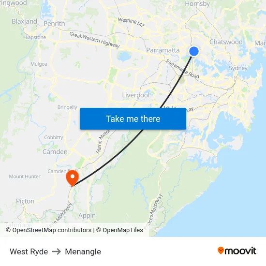 West Ryde to Menangle map