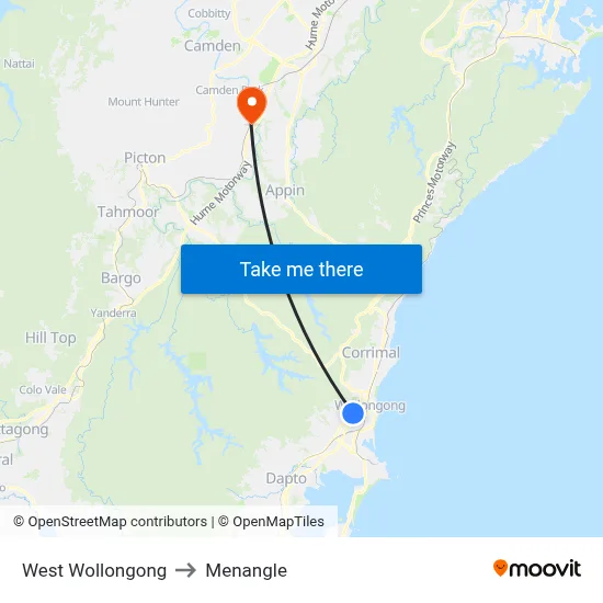 West Wollongong to Menangle map
