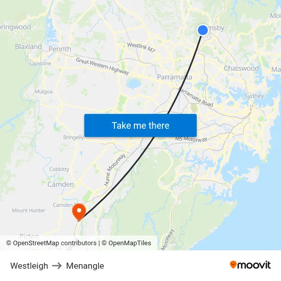 Westleigh to Menangle map