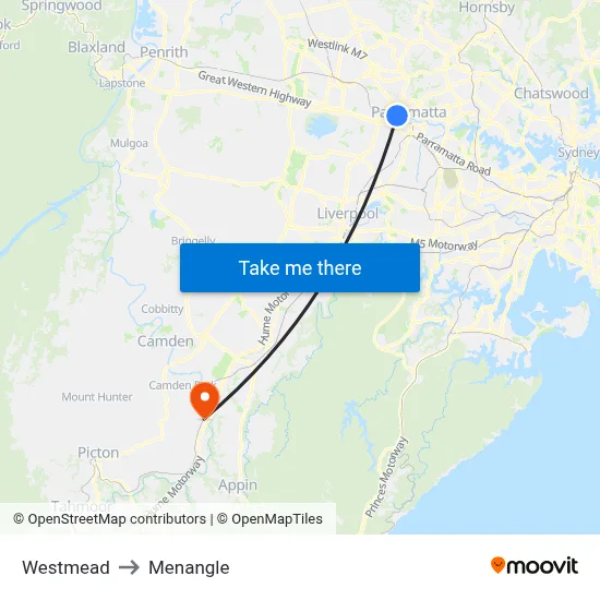Westmead to Menangle map