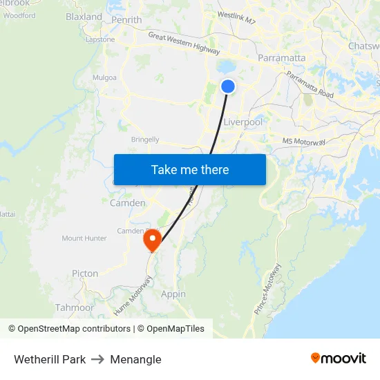 Wetherill Park to Menangle map