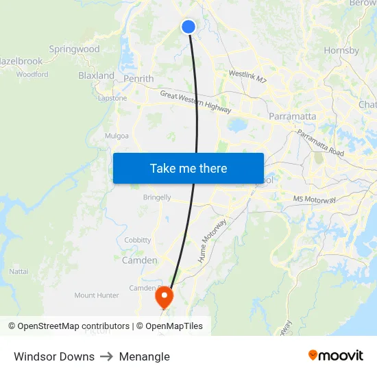Windsor Downs to Menangle map