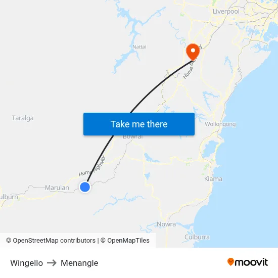 Wingello to Menangle map