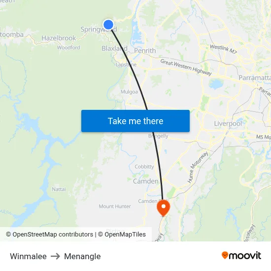 Winmalee to Menangle map