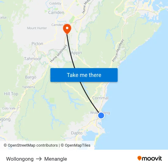 Wollongong to Menangle map