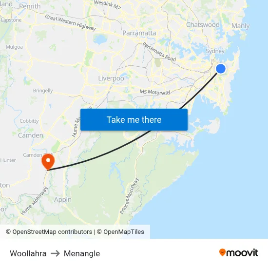 Woollahra to Menangle map