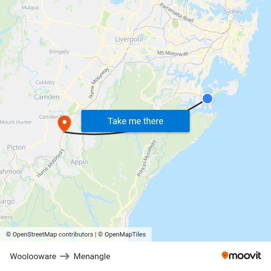 Woolooware to Menangle map