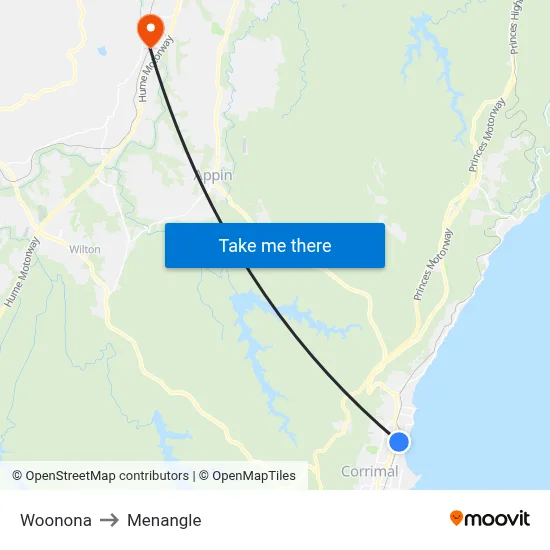 Woonona to Menangle map