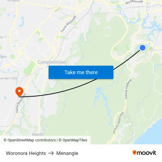 Woronora Heights to Menangle map