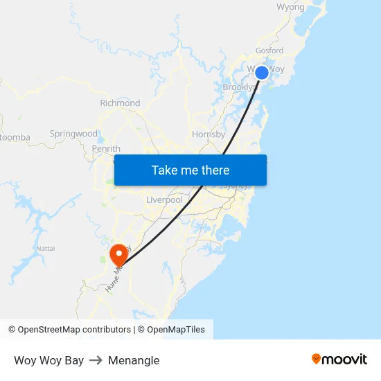 Woy Woy Bay to Menangle map
