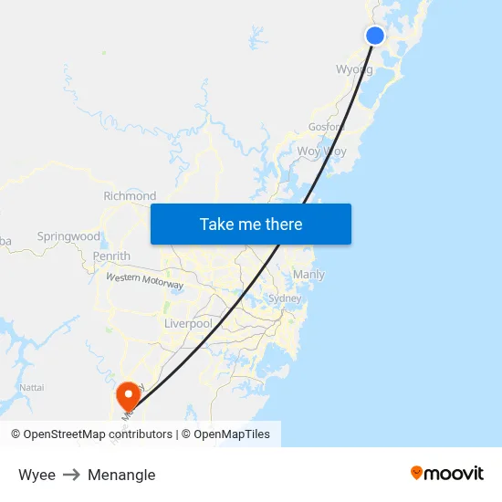 Wyee to Menangle map