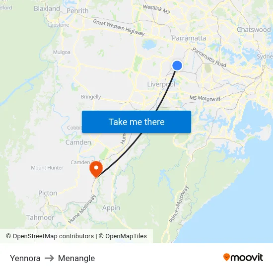 Yennora to Menangle map