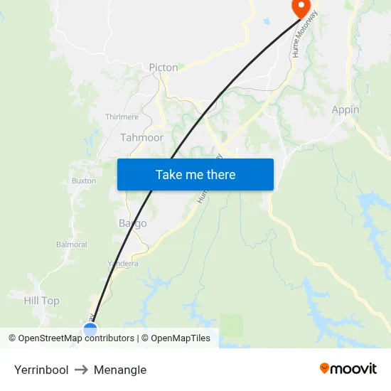Yerrinbool to Menangle map