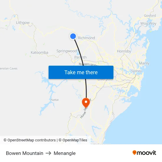 Bowen Mountain to Menangle map