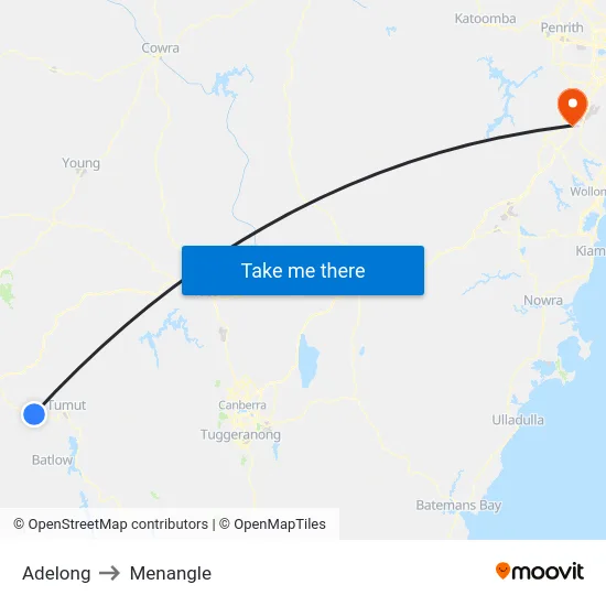 Adelong to Menangle map