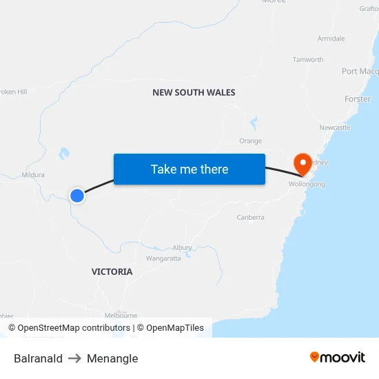 Balranald to Menangle map