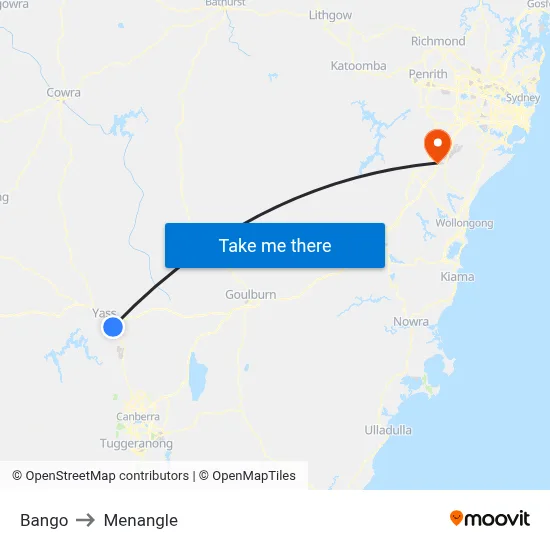 Bango to Menangle map