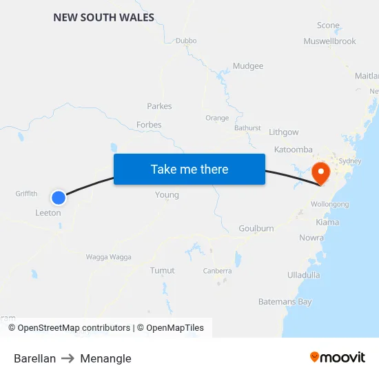Barellan to Menangle map