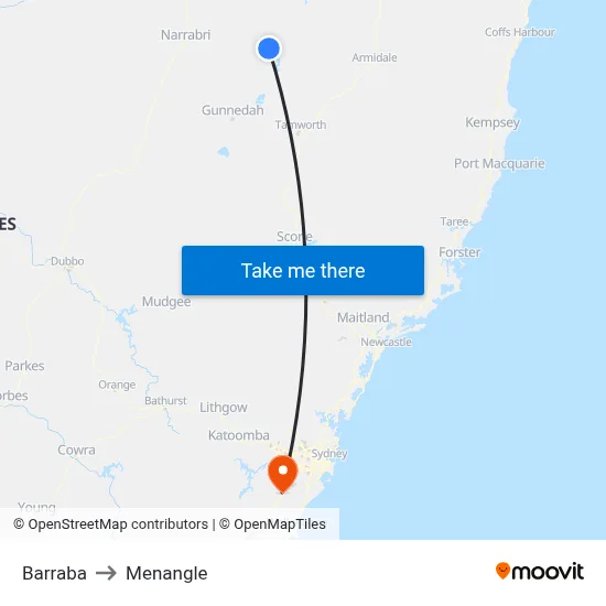 Barraba to Menangle map
