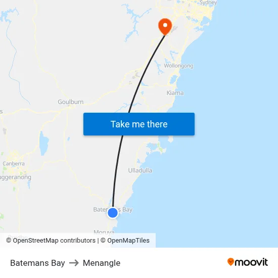 Batemans Bay to Menangle map