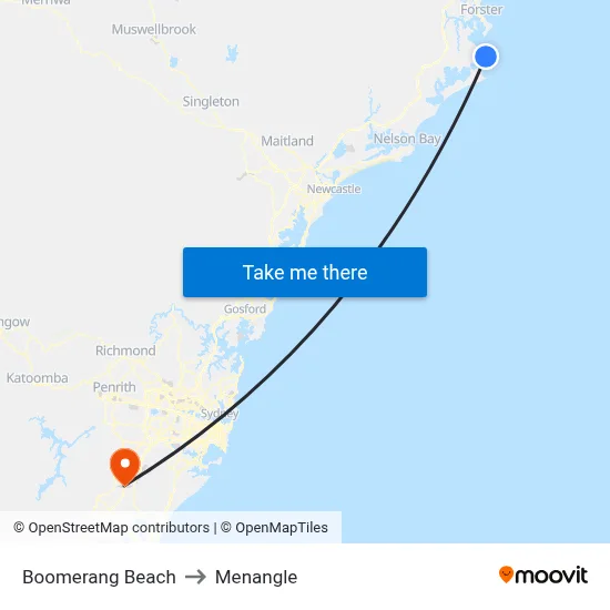 Boomerang Beach to Menangle map