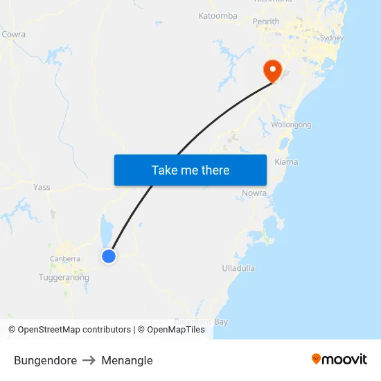 Bungendore to Menangle map