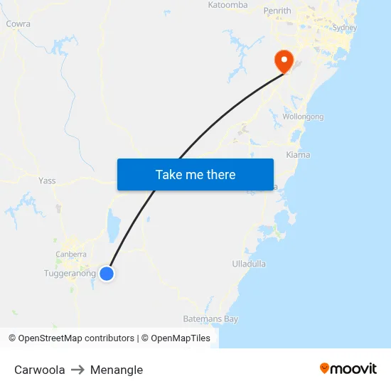 Carwoola to Menangle map