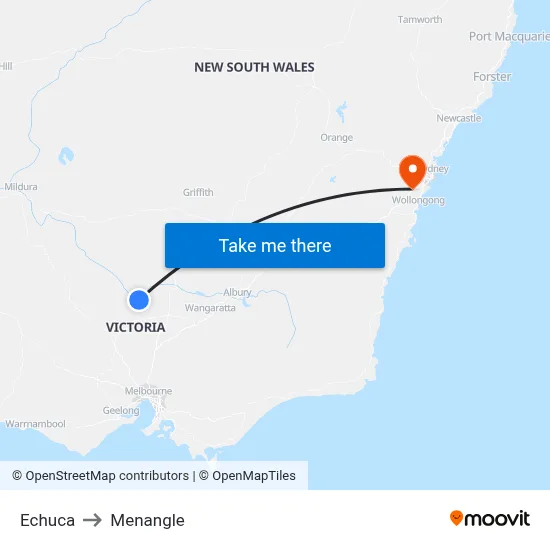 Echuca to Menangle map