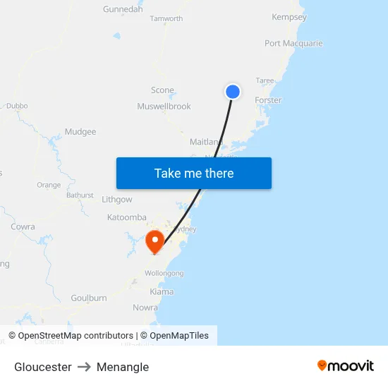 Gloucester to Menangle map