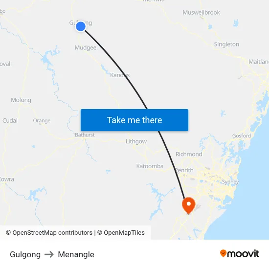 Gulgong to Menangle map