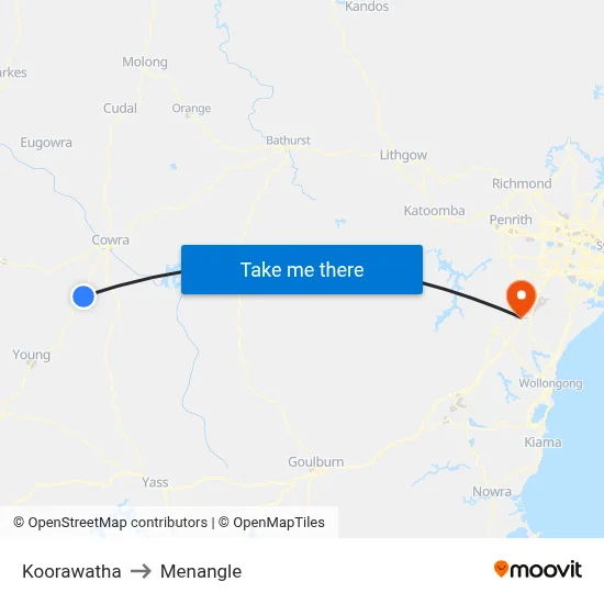 Koorawatha to Menangle map