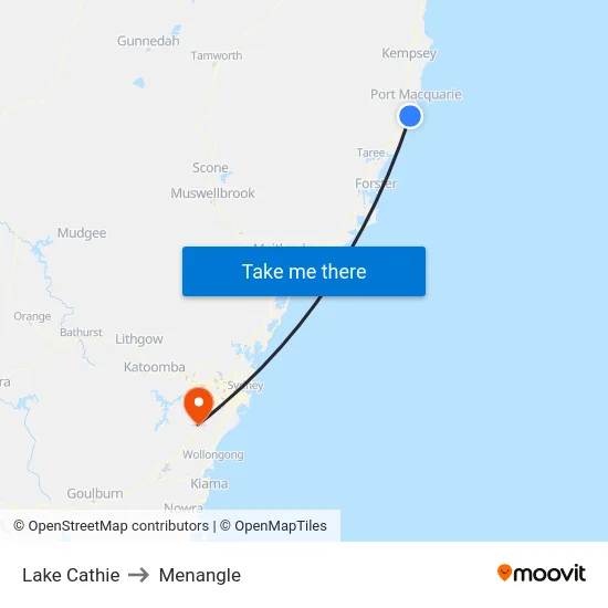 Lake Cathie to Menangle map